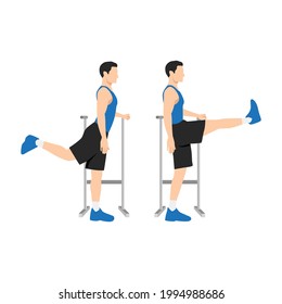 Man doing Forward leg hip exercise. Flat vector illustration isolated on white background