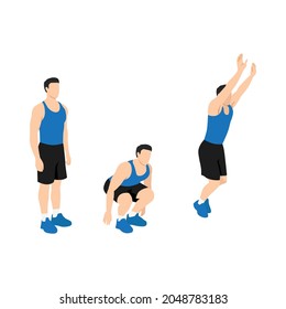 Man doing Frog jumps exercise. Flat vector illustration isolated on white background