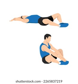 Man doing The frog Sit up exercise. Flat vector illustration isolated on white background