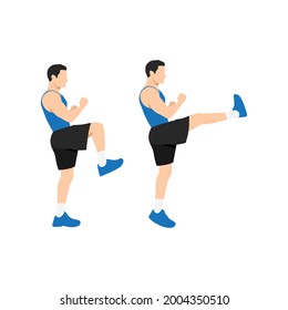 Man doing Front kick exercise. Flat vector illustration isolated on white background