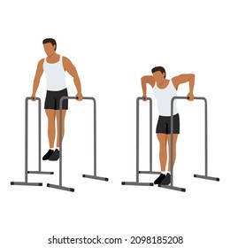 Man doing Gironda Dips exercise. Flat vector illustration isolated on white background. workout character set