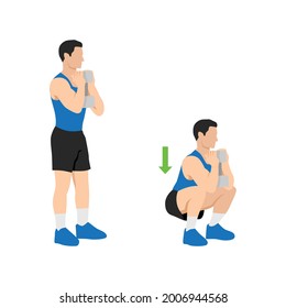 Man doing Goblet squat exercise. Flat vector illustration isolated on white background
