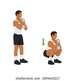 Man doing Goblet squat exercise. Flat vector illustration isolated on white background