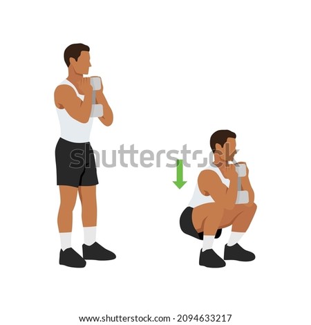 Man doing Goblet squat exercise. Flat vector illustration isolated on white background