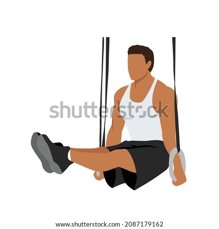 Man doing gymnastic Ring L-Holds. Abdominals exercise. Flat vector illustration isolated on white background. Editable file with layers