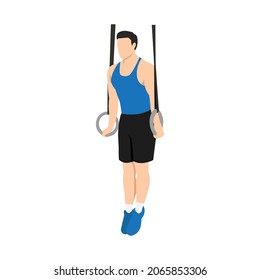 Man doing Gymnastic ring support position exercise. Flat vector illustration isolated on white background