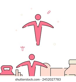 Man doing gymnastics filled line vector icon, simple illustration, related bottom border.