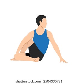 Man doing half lord of the fishes ardha matsyendrasana exercise. Flat vector illustration isolated on white background