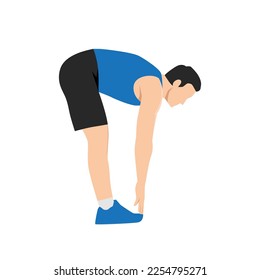 Man doing hamstring hinge stretch exercise. Flat vector illustration isolated on white background