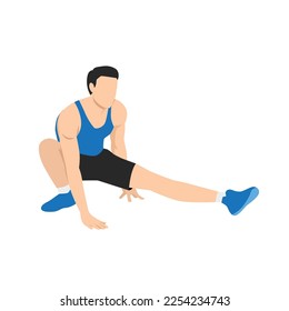 Man doing Hamstring stretch hands on floor. Flat vector illustration isolated on white background