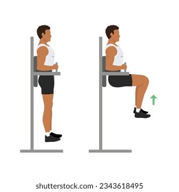 Man doing Hanging leg raise exercise. Flat vector illustration isolated on white background