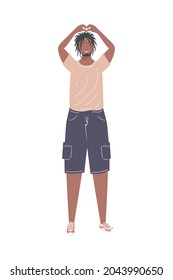 man doing heart symbol on white background