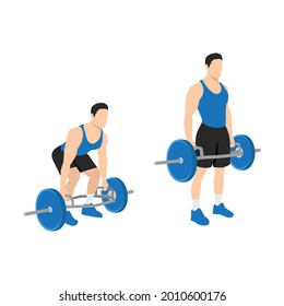 Man doing Hex. Trap bar. Cafe deadlifts. Squats exercise. Flat vector illustration isolated on white background