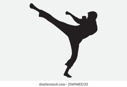 A Man Doing High Kick Silhouette Illustration vector art
