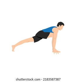 Man doing high lunge pose alanasana exercise. Flat vector illustration isolated on white background