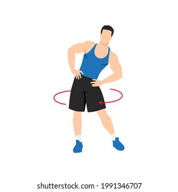 Man doing Hip circles exercise. Flat vector illustration isolated on white background