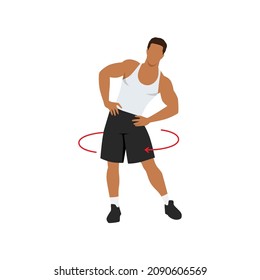 Man doing Hip circles exercise. Flat vector illustration isolated on white background