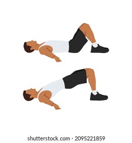 Man doing Hip raises. Butt lift. bridges exercise. Flat vector illustration isolated on white background