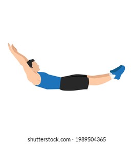 Man doing Hollow body rock hold exercise. Flat vector illustration isolated on white background