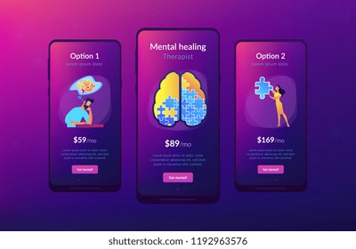 Hombre haciendo el rompecabezas del cerebro humano. Página de inicio de la psicoterapia. Curación y bienestar mental, asesoramiento terapéutico, dificultades mentales. plantilla de interfaz de aplicación GUI de UI UX.