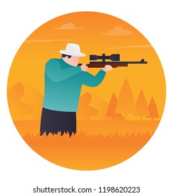 A man is doing hunting with the gun 
