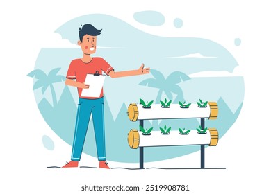 Man Doing Hydroponic Farming Illustration