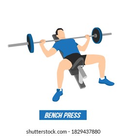 Man doing incline barbell bench press exercise. Flat vector illustration isolated on white background. Workout character