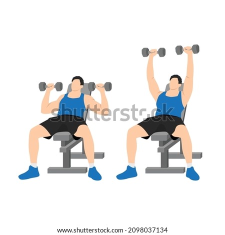 Man doing Incline Dumbbell bench press exercise. Flat vector illustration isolated on white background. Workout character