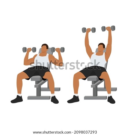 Man doing Incline Dumbbell bench press exercise. Flat vector illustration isolated on white background. Workout character