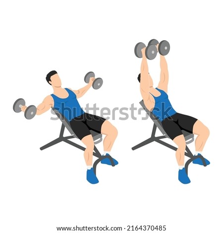 Man doing Incline dumbbell fly exercise. Flat vector illustration isolated on white background