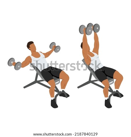 Man doing Incline dumbbell fly exercise. Flat vector illustration isolated on white background