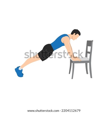Man doing Incline plank on chair exercise. Flat vector illustration isolated on white background