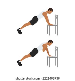 Man doing Incline plank shoulder taps exercise. Flat vector illustration isolated on white background. Layered vector. Abs workout