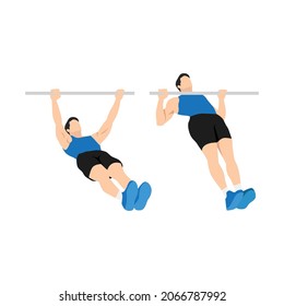 Man doing Inverted rows. reverse pull ups exercise. Flat vector illustration isolated on white background