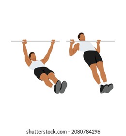 Man doing Inverted rows. reverse pull ups exercise. Flat vector illustration isolated on white background