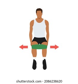 Hombre haciendo secuestros isométricos de cadera con ejercicio de banda Resistance. Ilustración vectorial plana aislada en fondo blanco