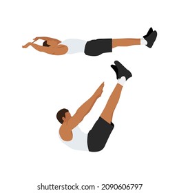 Man doing Jackknife sit ups. crunch. toe touches exercise. Flat vector illustration isolated on white background