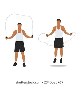 Man doing Jump rope.Skipping cardio exercise. Flat vector illustration isolated on white background