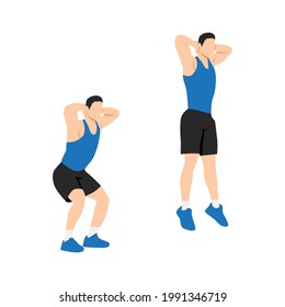 Man doing Jump squat exercise. Flat vector illustration isolated on white background