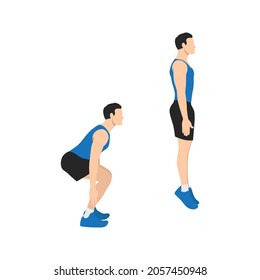 Man doing Jump squat exercise. Flat vector illustration isolated on white background