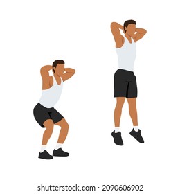 Man Doing Jump Squat Exercise. Flat Vector Illustration Isolated On White Background