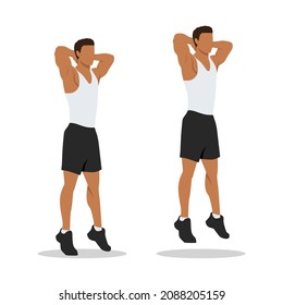 Man doing Jumping calf raises. Presses exercise. Flat vector illustration isolated on white background. Workout character set