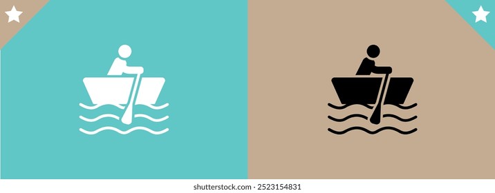 Man doing kayaking icon thin line for web and mobile, modern minimalistic flat design. Vector dark grey icon on color background.