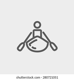 Man doing kayaking icon thin line for web and mobile, modern minimalistic flat design. Vector dark grey icon on light grey background.