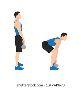 Man doing kettlebell deadlift. flat vector illustration of abs exercise isolated on white background