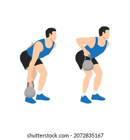 Man doing Kettlebell exercise bent over rowing with the smash bell exercise. Flat vector illustration isolated on white background. workout character set