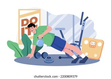 Man is doing kettlebell exercises at the gym Illustration concept on white background