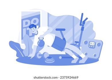 El Hombre Está Haciendo Ejercicios De Kettlebell En El Gimnasio
