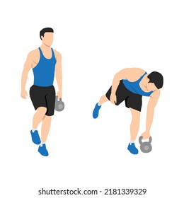 Man doing Kettlebell one legged deadlifts exercise. Flat vector illustration isolated on white background