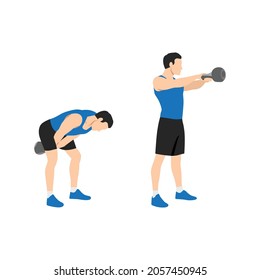 Man Doing Kettlebell Swing Exercise. Flat Vector Illustration Isolated On White Background